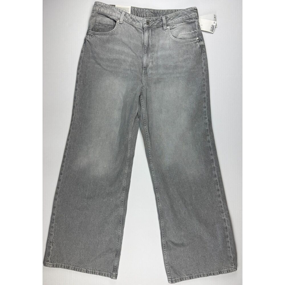 NWT H&M Divided Grey Wide Leg Jeans Sz 16 Ultra High Waist Denim